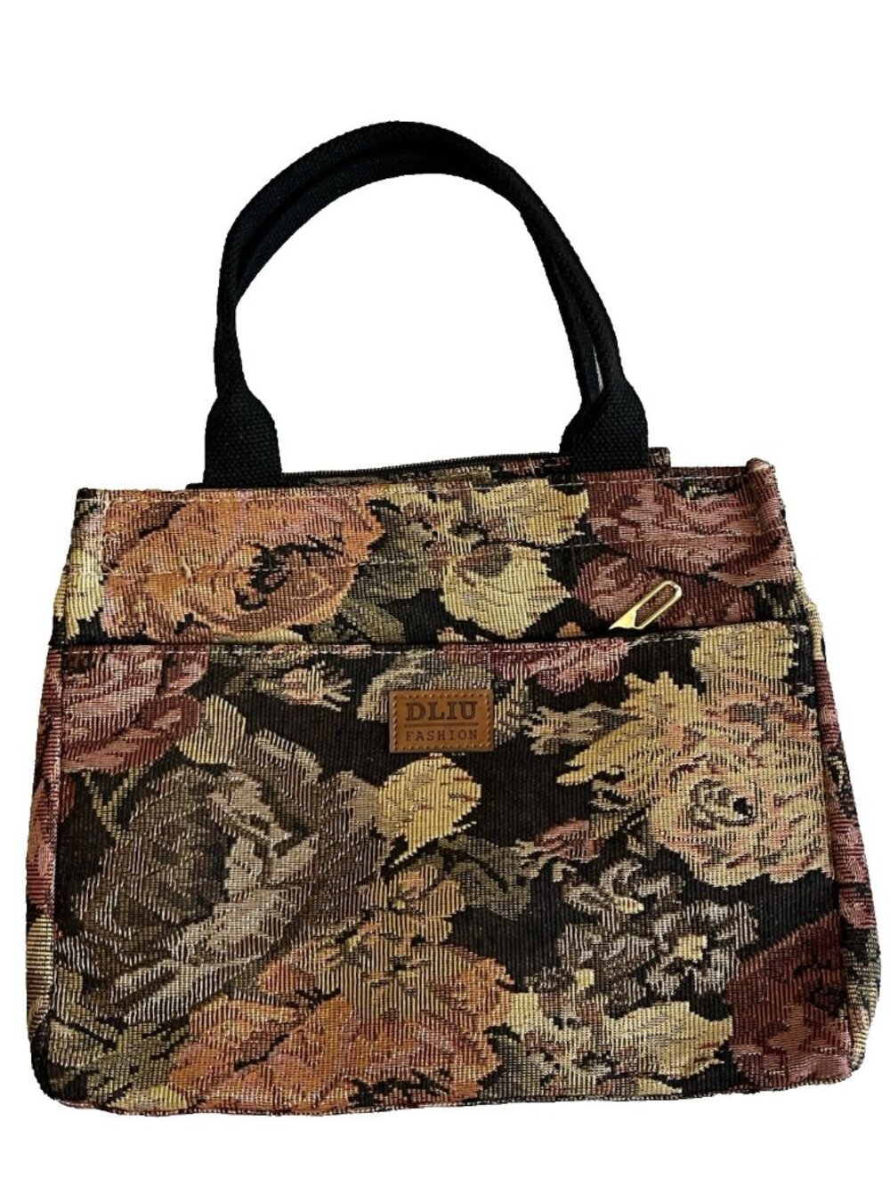 DLIU Fashion Floral Tapestry Tote Bag Zip Top Double Handle Purse